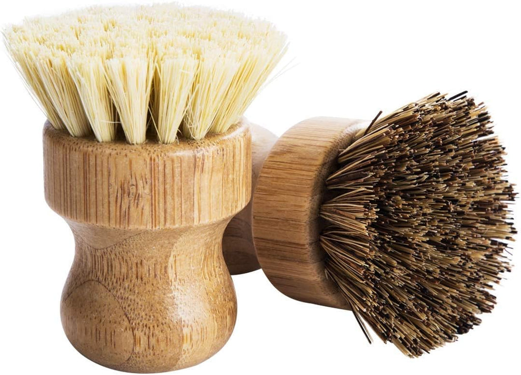 Pot brush bamboo round 3 packs mini dish brush natural scrub brush durable scrubber cleaning kit with union fiber and tampico fiber for cleaning pots, pans and vegetables - view 6