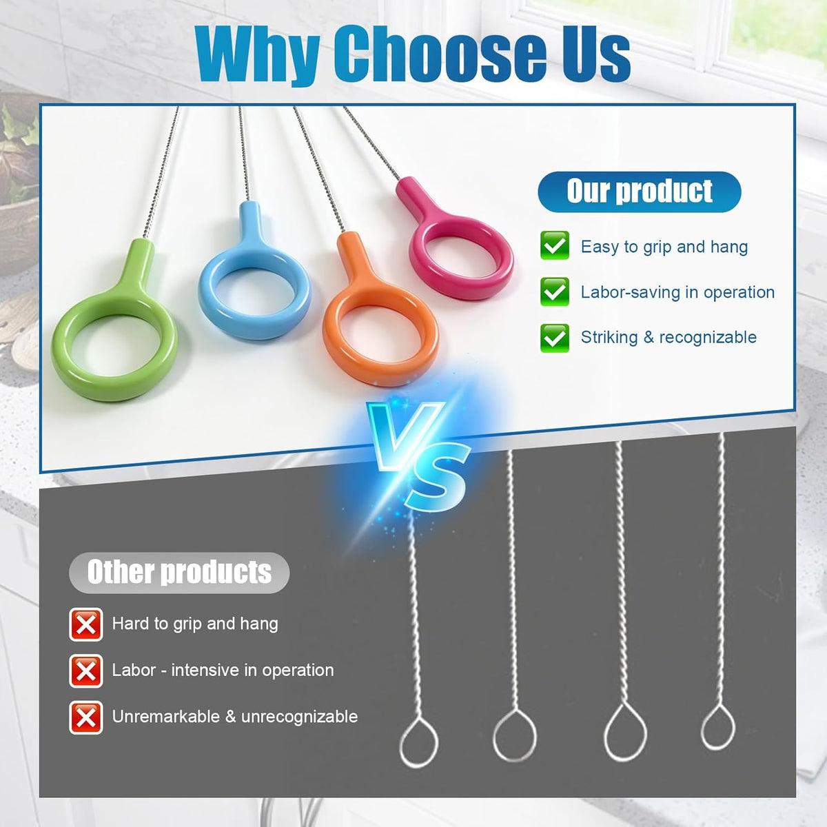 Straw Cleaner Brushes with Color Hanging Loop Used in Multiple Scenarios | Color-Coded for Better Organization, Easy to Find in Drawer, Multi-Purpose Cleaning, Dishwasher Safe, Durable Bristle - view 5