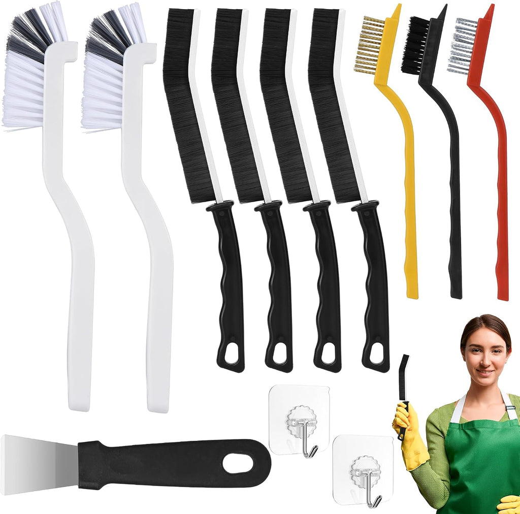 12pcs grout brush set, hard bristle crevice & baseboard tool | Crevice cleaning tool designed to reach tight spaces between tiles, sinks, cabinets and baseboards with ease