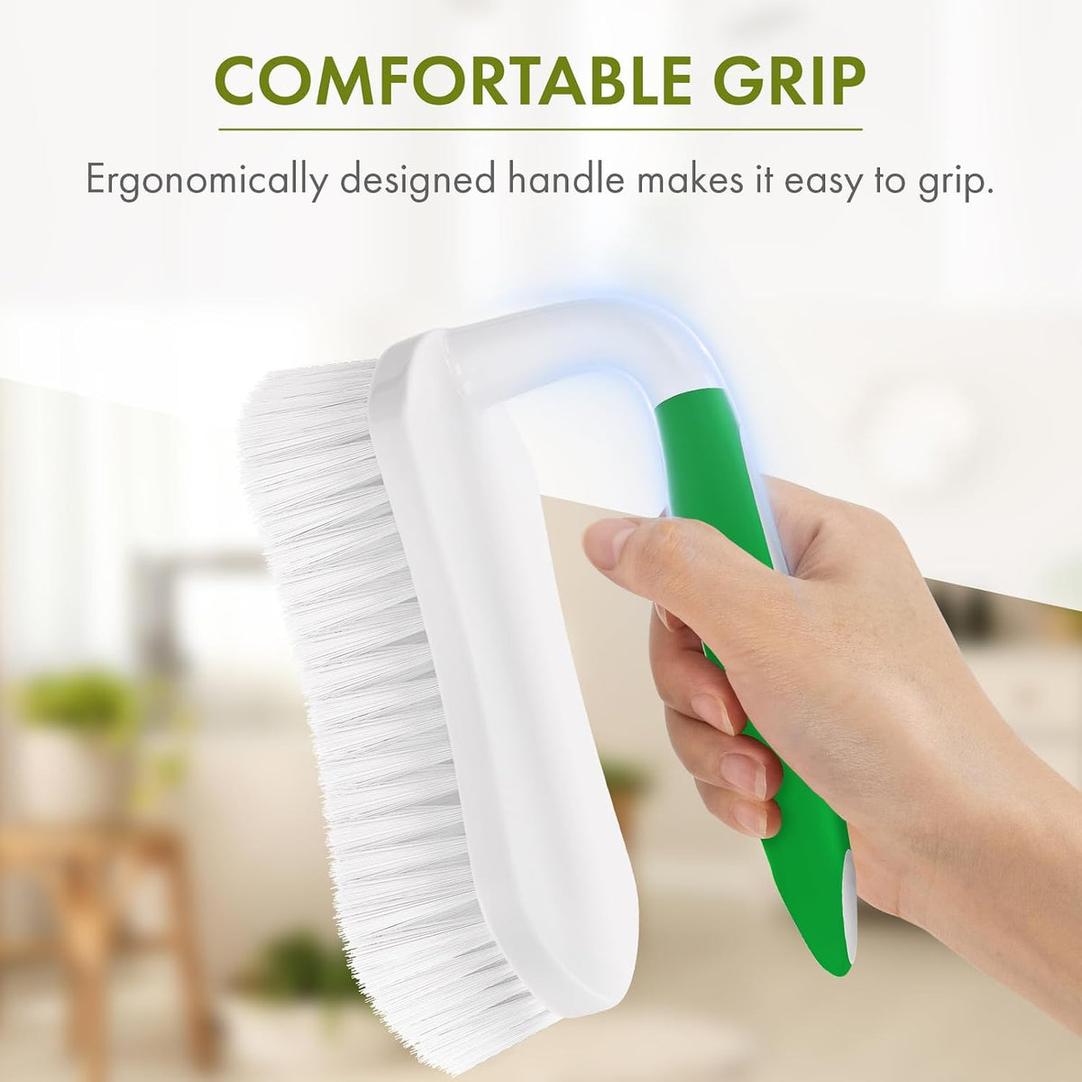 Scrub Brush for Cleaning Comfort Grip Shower Scrubber Stiff Bristles with Handle Heavy Duty Cleaner Brush for Tub Sink Carpet Floor - Pack of 2 (Green+Green) - view 2
