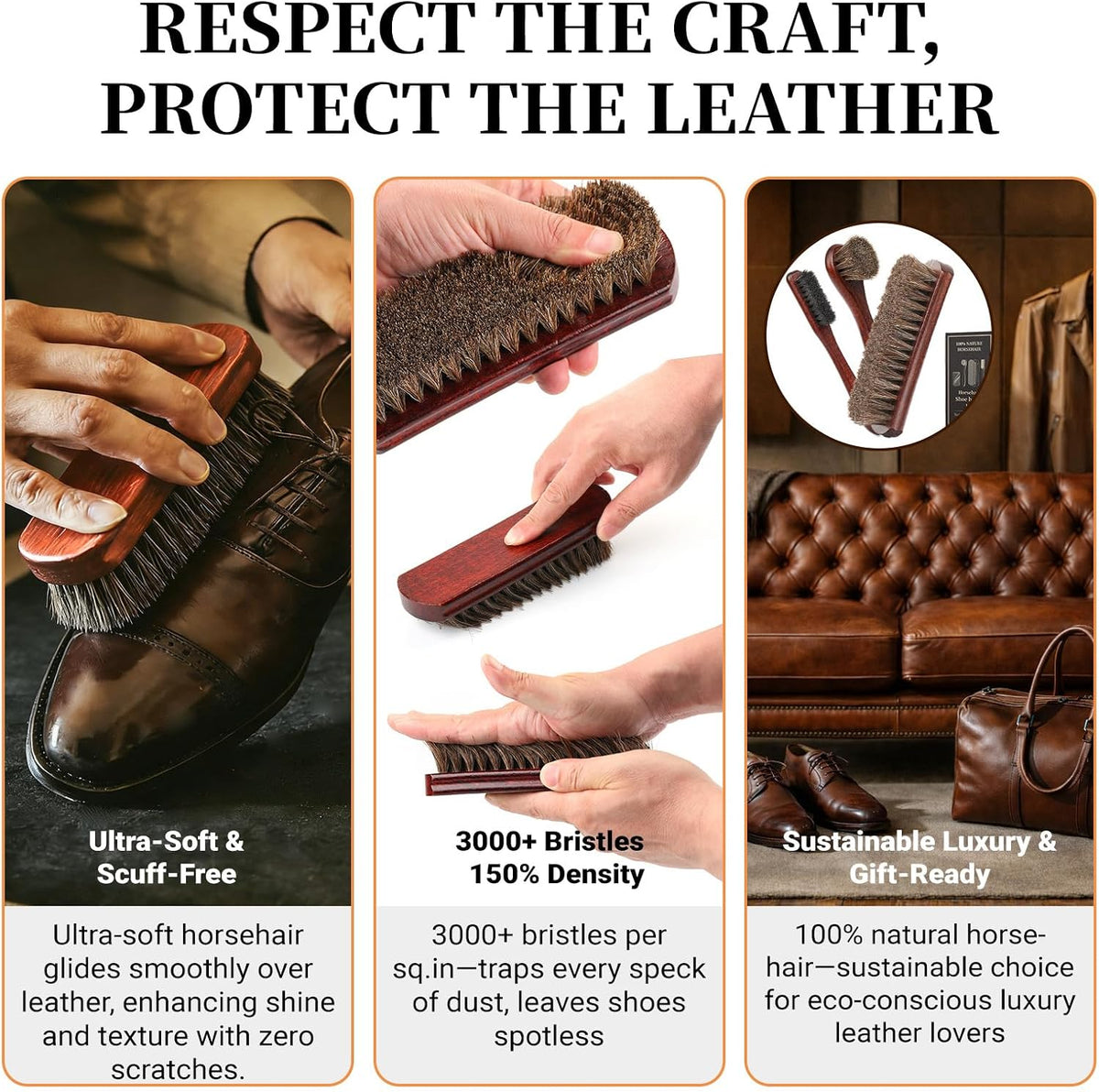 4PCS 100% Horse Hair Brush for Leather Shoe Brush Cleaning Boot Care Horse Hair Brush for Polishing Shining Buffing Dauber Applicator Suede Brush Professional Shoe Shine Brush for Cloth Car Seat Bag - view 4