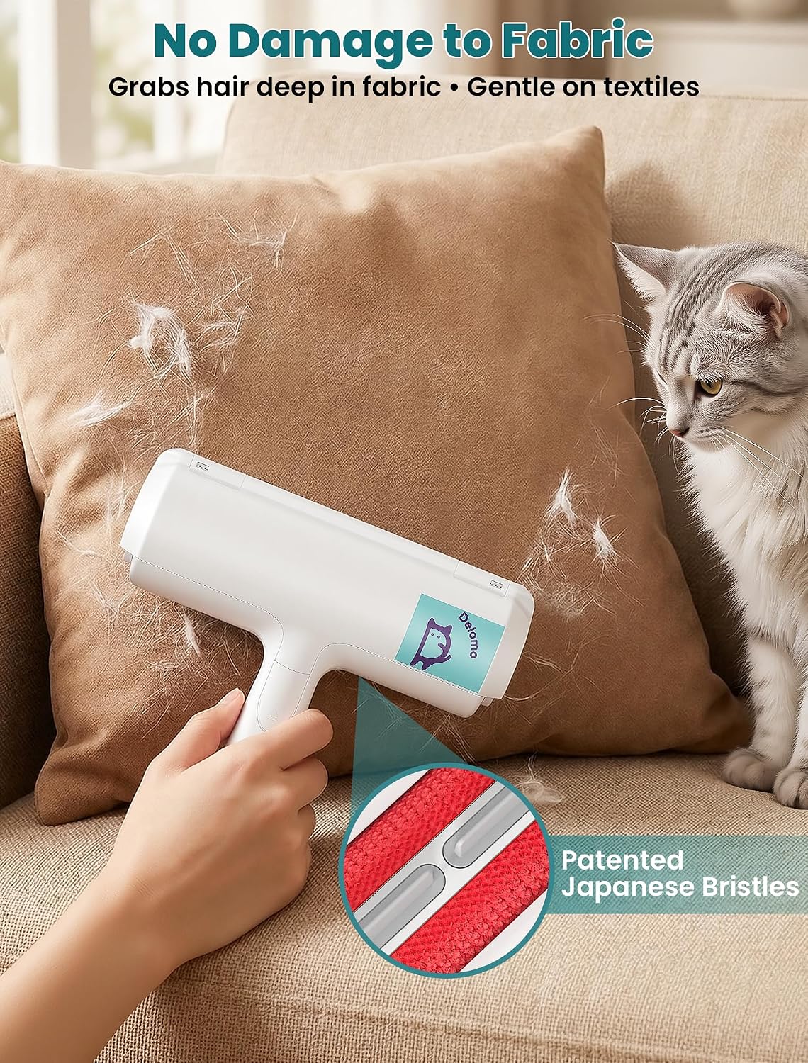 Pet hair remover roller, reusable lint roller for dog and cat hair, portable pet hair roller with large fur bin, fast cleaning for couches, bedding, rugs, car seats and furniture, no batteries - view 6