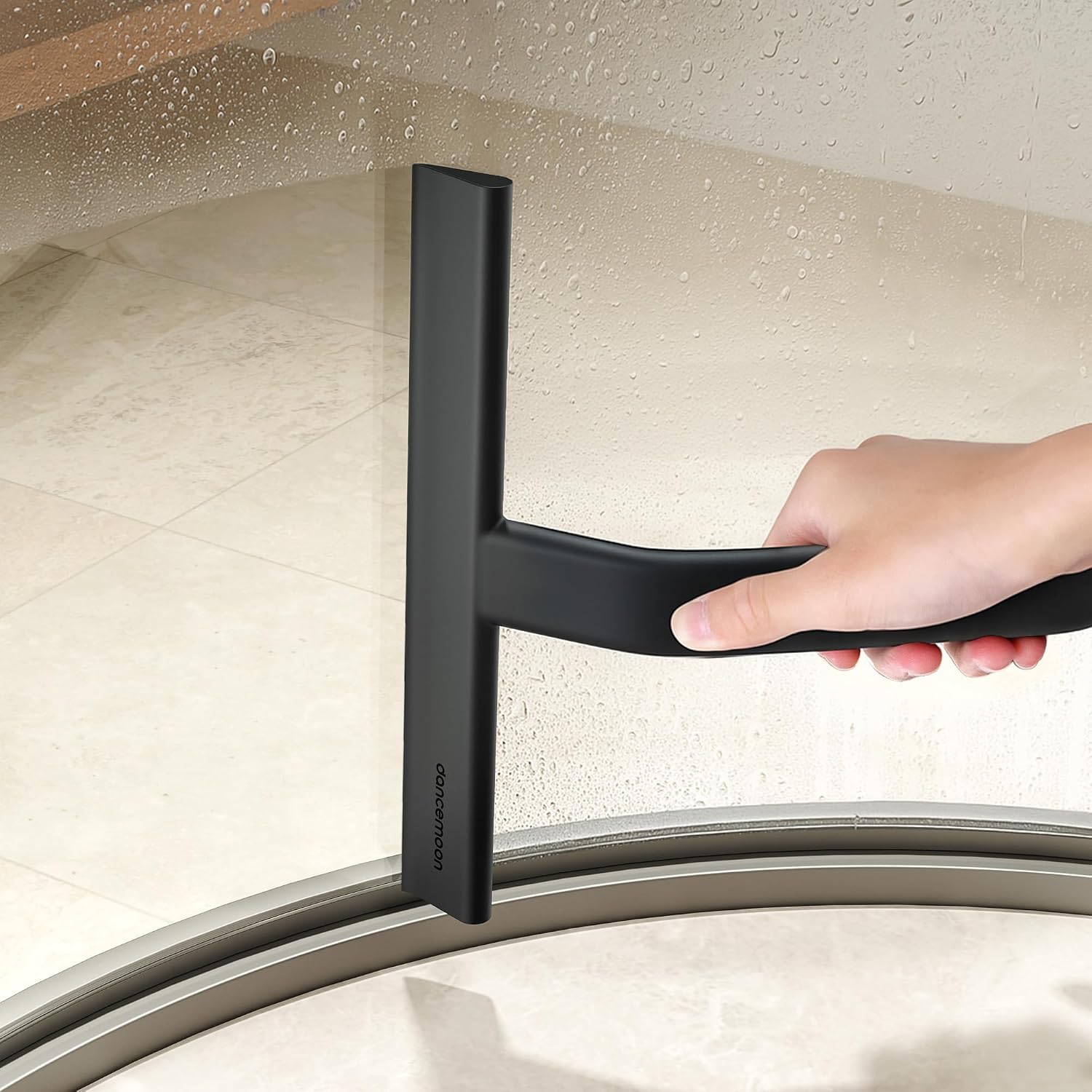 Shower squeegee with built-in hook, 10-inch black, award-winning design, all-one-piece soft-touch silicone, for glass door, bathroom, window, mirror, tile wall, car - view 7