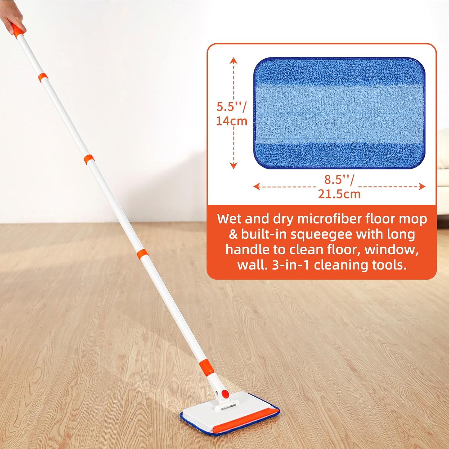 Baseboard Cleaner Tool with Handle, Extendable Long Handle Baseboard Cleaning Duster with Reusable Pads for Floorboard, Ceiling Fan Blade Cleaner Duster (Gray) - view 4