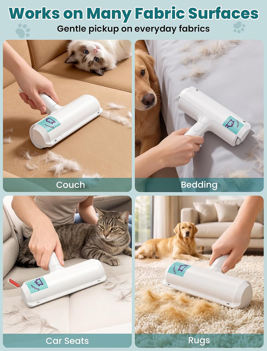Pet hair remover roller, reusable lint roller for dog and cat hair, portable pet hair roller with large fur bin, fast cleaning for couches, bedding, rugs, car seats and furniture, no batteries - view 5