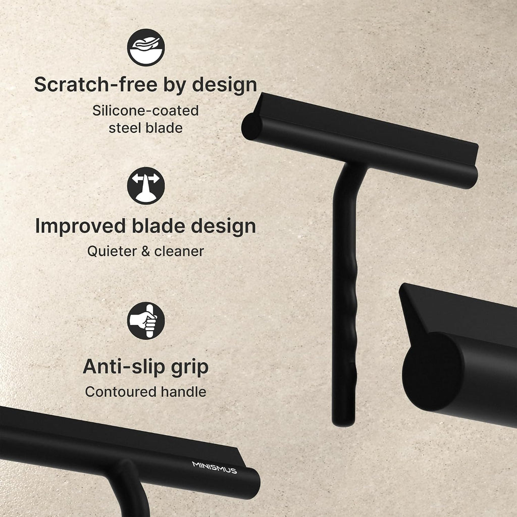 Shower Squeegee with Magnetic Hook - Silicone Window Wiper with Adhesive Wall Mounted Hanger - Shower Squeegee for Glass Doors - Rubber Squeegee - Shower Glass Cleaner (8.25 inches, Black) - view 4