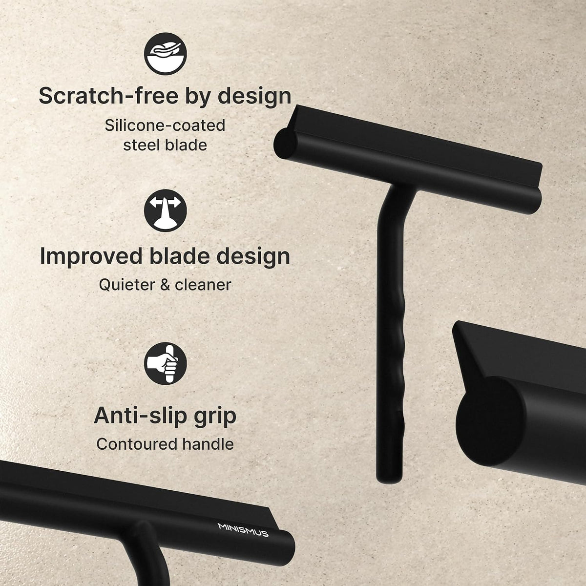 Shower Squeegee with Magnetic Hook - Silicone Window Wiper with Adhesive Wall Mounted Hanger - Shower Squeegee for Glass Doors - Rubber Squeegee - Shower Glass Cleaner (8.25 inches, Black) - view 4