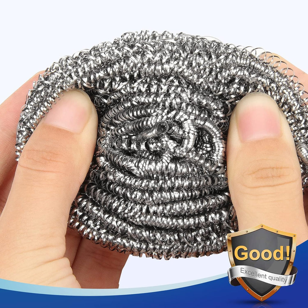 10 pack stainless steel scrubber, steel wool scrubber for scouring stubborn messes from pots and pans, stoves, broiler racks, grills and more - view 3