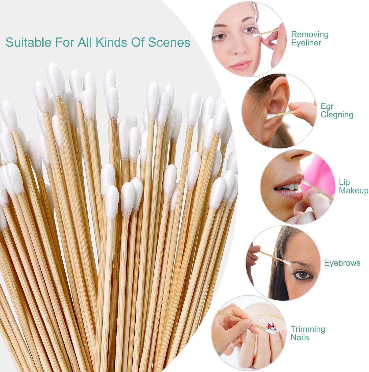6 inch long cotton swabs, pointed or round tips for cleaning | pointed, round, and mixed-tip cotton swab options with 6 inch wooden handles for firearm, electronics, craft, and tasks - view 2