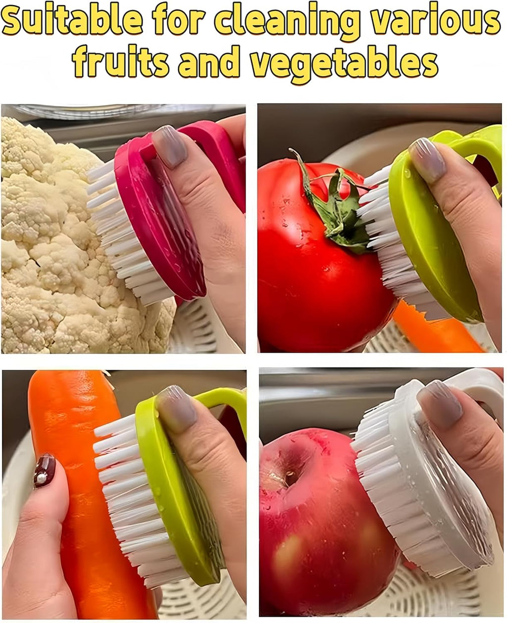 Vegetable Scrubber Brush -2 Pack Fruit and Vegetable Brushes Stiff Bristles | Vegetable Brush Scrubber for Food,Veggie Wash Brush,Vegetable Cleaner Brush for Fruits,Potatoes,Carrots & Firm Produce - view 7