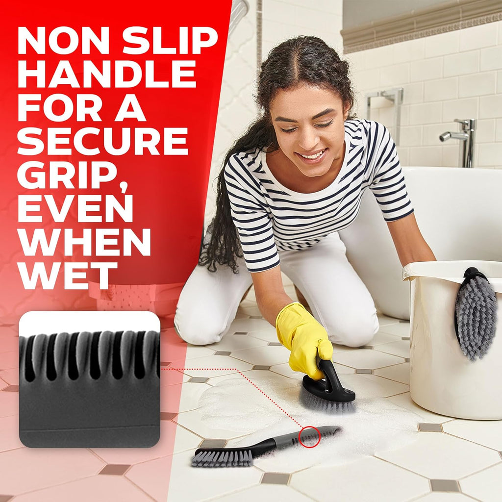 Scrub brush set of 3 pcs - cleaning shower scrubber with ergonomic handle and durable bristles - grout cleaner brush - scrub brushes for cleaning bathroom/shower/tile/kitchen/floor/bathtub/carpet - view 4