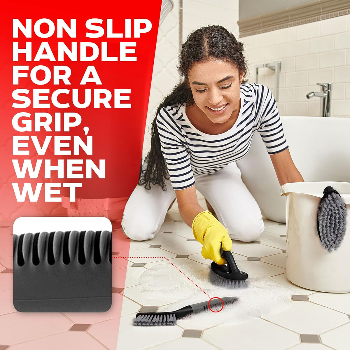Scrub brush set of 3 pcs - cleaning shower scrubber with ergonomic handle and durable bristles - grout cleaner brush - scrub brushes for cleaning bathroom/shower/tile/kitchen/floor/bathtub/carpet - view 4