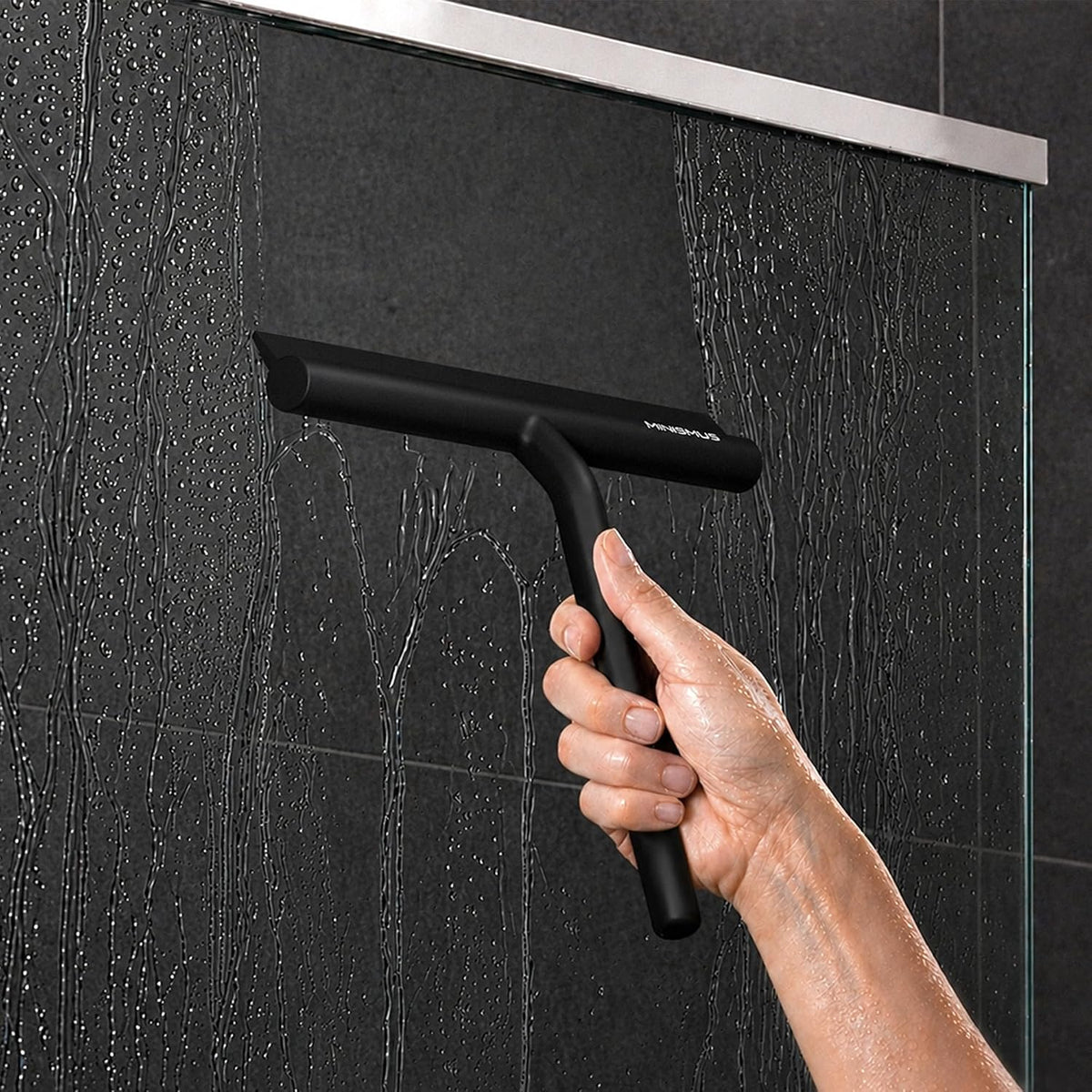 Shower Squeegee with Magnetic Hook - Silicone Window Wiper with Adhesive Wall Mounted Hanger - Shower Squeegee for Glass Doors - Rubber Squeegee - Shower Glass Cleaner (8.25 inches, Black) - view 7