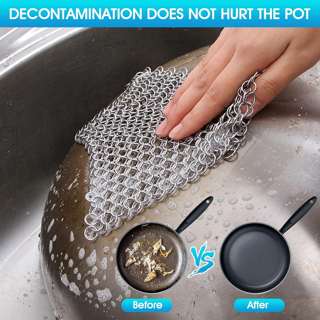 Cast iron cleaner 6"x6.3" 316L stainless steel chainmail scrubber for griddle skillet Dutch oven wok stainless steel pot cast iron pan support dishwasher cleaning - view 4