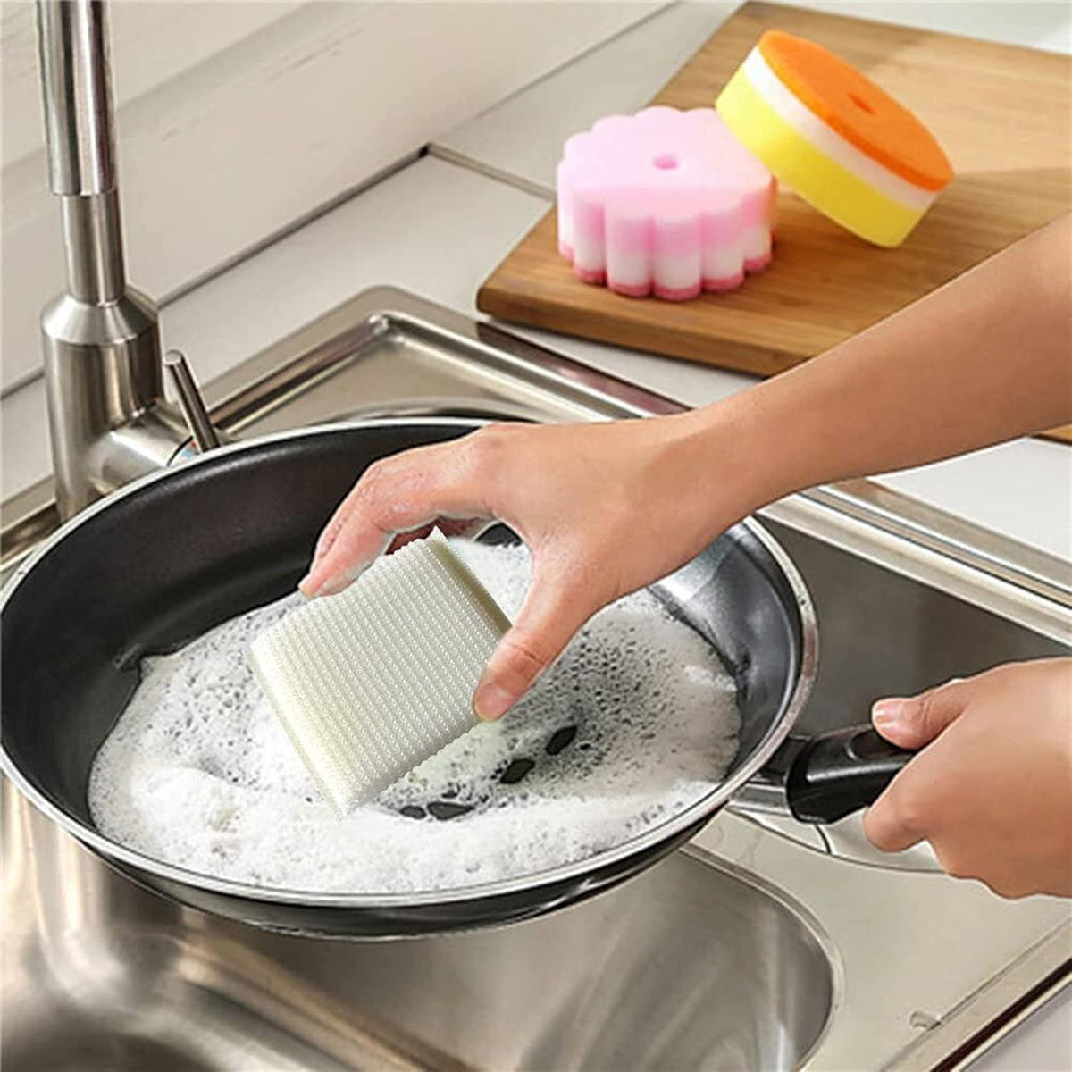 Multi-purpose scouring pad - non-scratch cleaning dobie pads for pots, pans, dishes, utensils & non-stick cookware - sponge scrubbers use for kitchen, bathroom & more (6 pack) - view 8