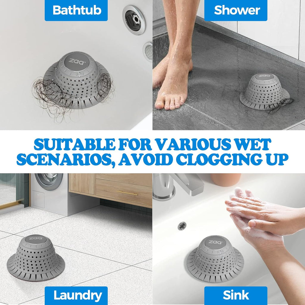 Bathtub drain hair catcher, premium silicone shower hair catcher, 1pack collapsible hair stopper for pop up and regular drains of shower, bathtub, bathroom sink, bathroom fixture accessories, gray - view 2