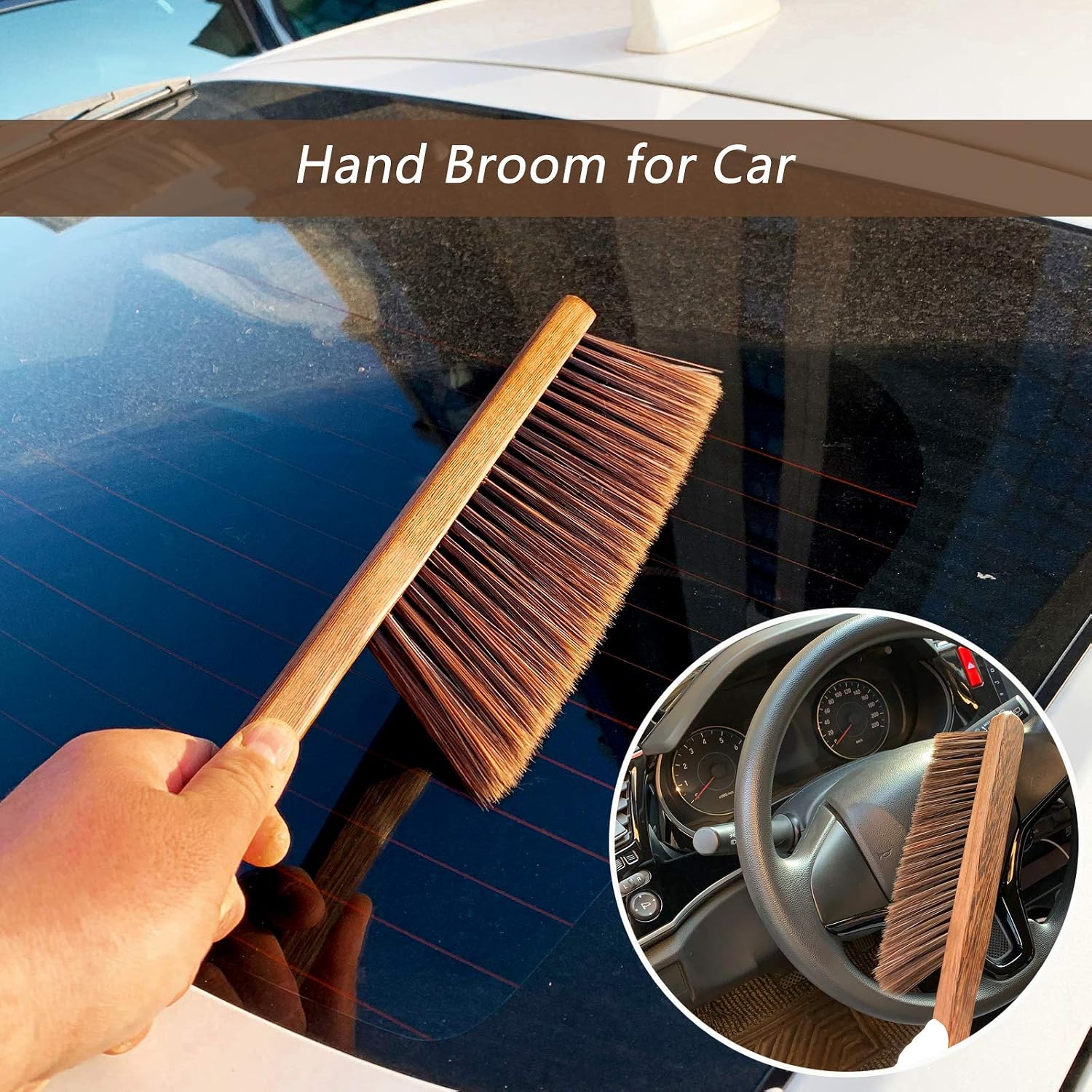 Hand Broom Cleaning Brushes-Soft Bristles Dusting Brush for Cleaning Car/Bed/Couch/Draft/Garden/Furniture/Clothes,Wooden Handle - view 3