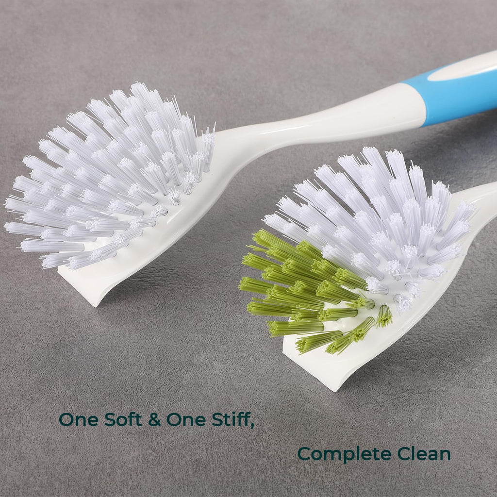 Dish brush with firm & stiff bristles for kitchen scrubbing, 2-pack, dish scrubber for pots pans sink cleaning, long comfortable grip, durable build for long-lasting - view 2