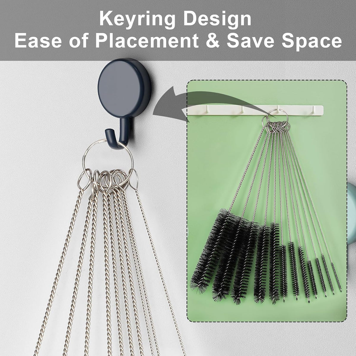 12 pcs straw cleaner brushes set, 8.2 inch nylon cleaning brush, black tube cleaner brushes for tumbler, sippy cup, water bottles, hummingbird feeders, pipes, sink drain & pet waterers - view 6