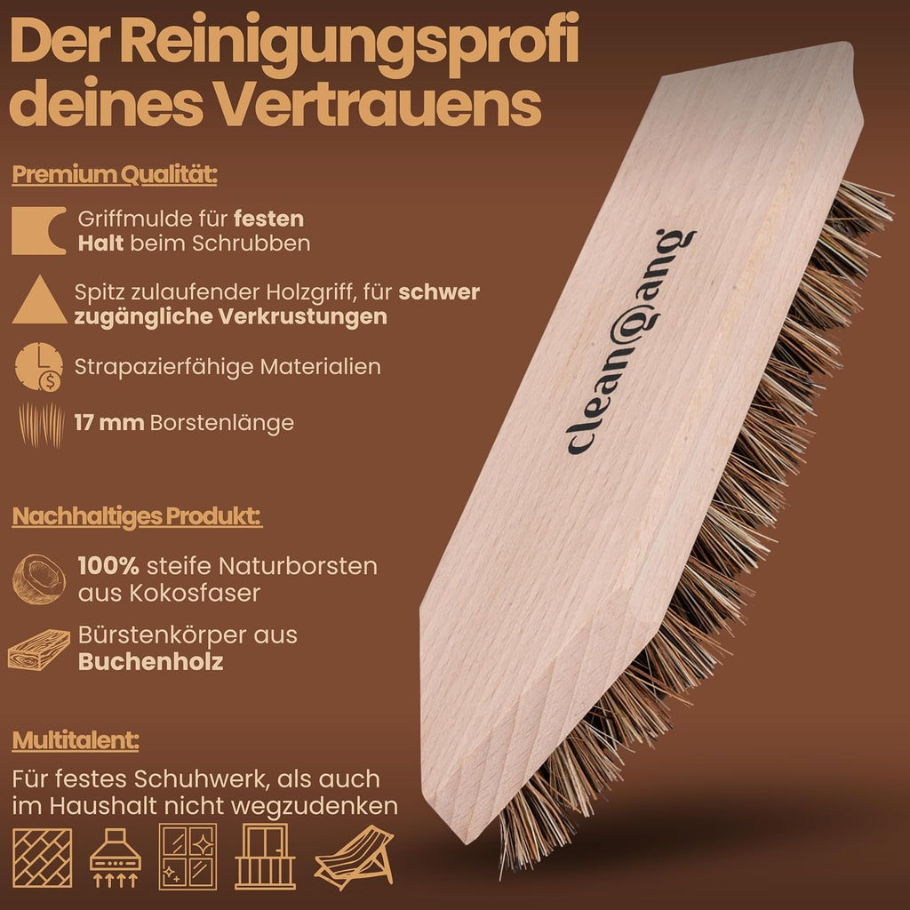 Dirt brush with coconut fibre shoe brush removes stubborn dirt, robust and high-quality shoe brush for flawless cleanliness, 1 piece, multicoloured - view 5