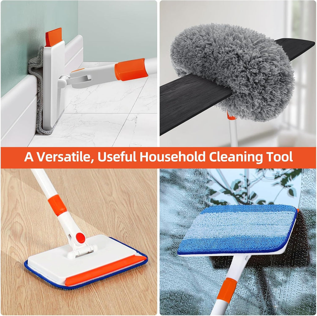 Baseboard Cleaner Tool with Handle, Extendable Long Handle Baseboard Cleaning Duster with Reusable Pads for Floorboard, Ceiling Fan Blade Cleaner Duster (Gray) - view 5