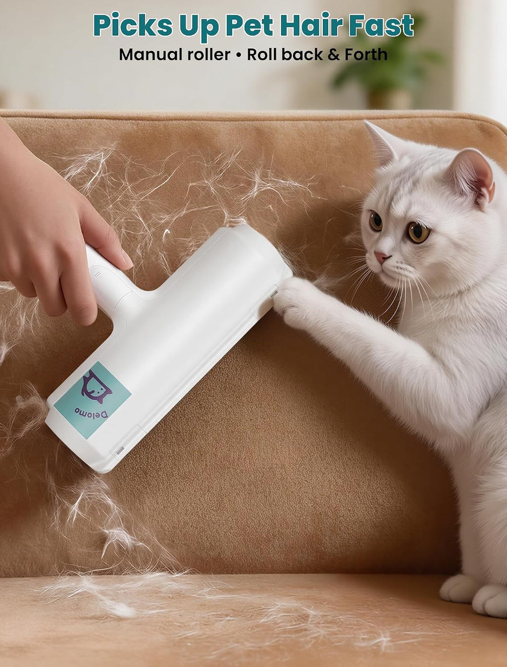 Pet hair remover roller, reusable lint roller for dog and cat hair, portable pet hair roller with large fur bin, fast cleaning for couches, bedding, rugs, car seats and furniture, no batteries - view 2