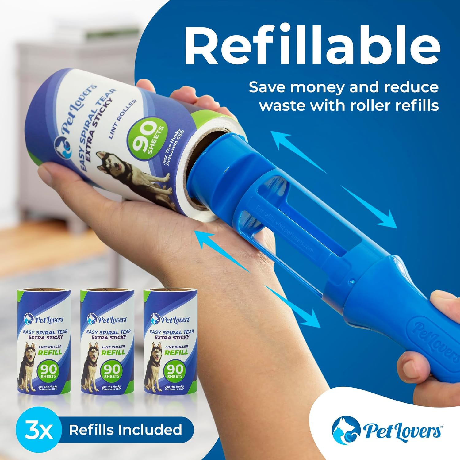 Extra Sticky Lint Roller Mega Value Set 450 Sheets for Pet Hair Removal and Clothes, Dog and Cat Lint Remover 5 Pack - view 6