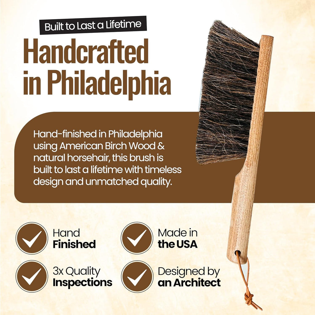 Dustpan bench woodworking brush, USA 13 inch horsehair brushes are used for counter, furniture, drafting, patio, fireplace cleaning, shop brush, leather tie, woodworking tool & accessories - view 2
