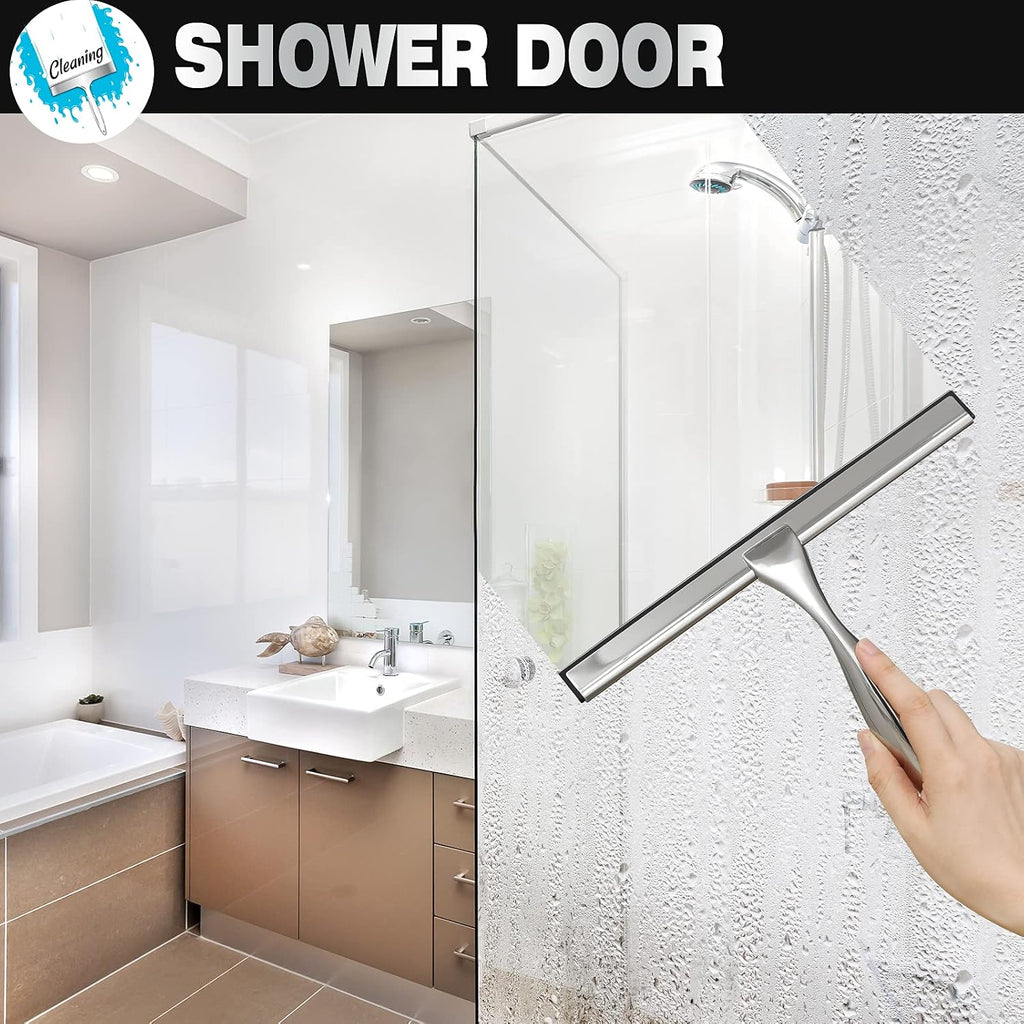 Shower Squeegee, 14-Inch Silver Squeegee, All-Purpose Stainless Steel Squeegee for Bathroom, Shower Doors, Mirrors, Tiles and Car Windows - 100% Streak Free - view 4