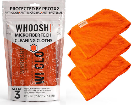 ! Microfiber Glasses & Screen Cleaning Cloth, 3 Pack, 14x14, Orange | Machine Washable, Suitable for Electronics – TV, Car, Computer, Laptop, Monitor & Eyeglasses, Prevents Scratches, Lint Free