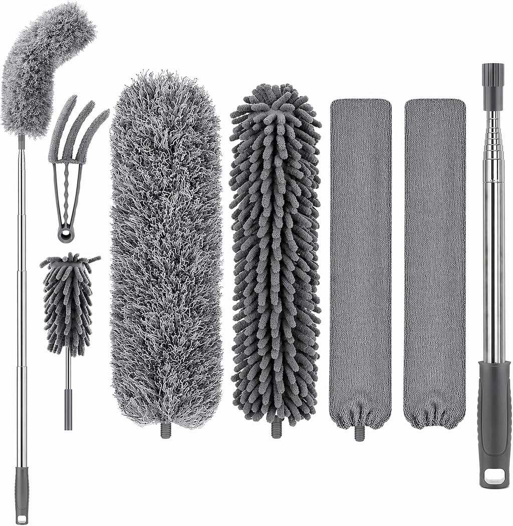 Microfiber feather duster, duster with extension pole 30-100 inches, ceiling fan cleaner duster retractable gap dust brush cleaner for cleaning cobweb, high ceiling, blinds