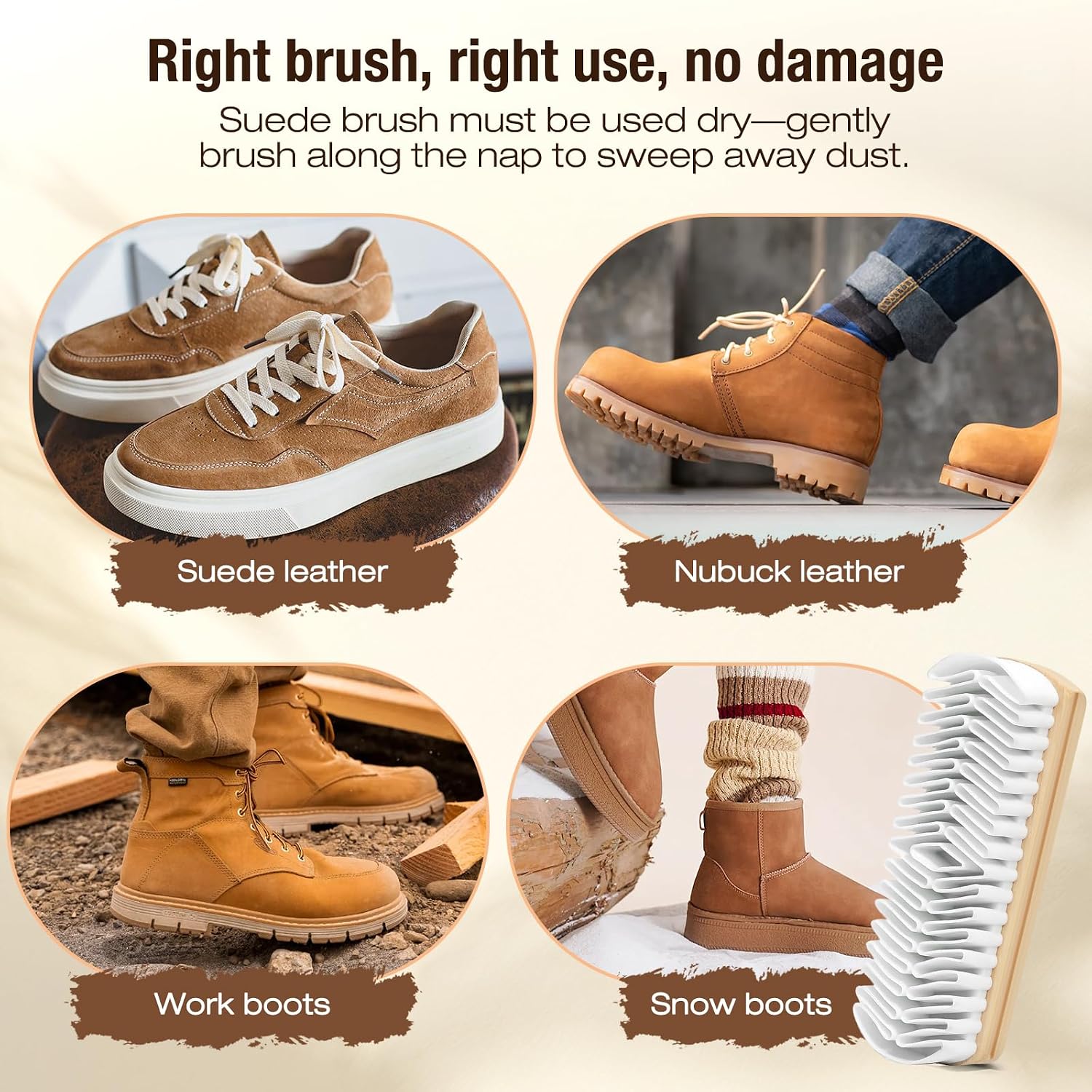 3Pcs Shoe Shine Kit, 2Pcs Horsehair Shoe Brush and a Suede Eraser | Horse Hair Brush for Leather, Suede Brush for Shoes, Shoe Care Set Cleans and Polishes Leather, Suede and Boots - view 5