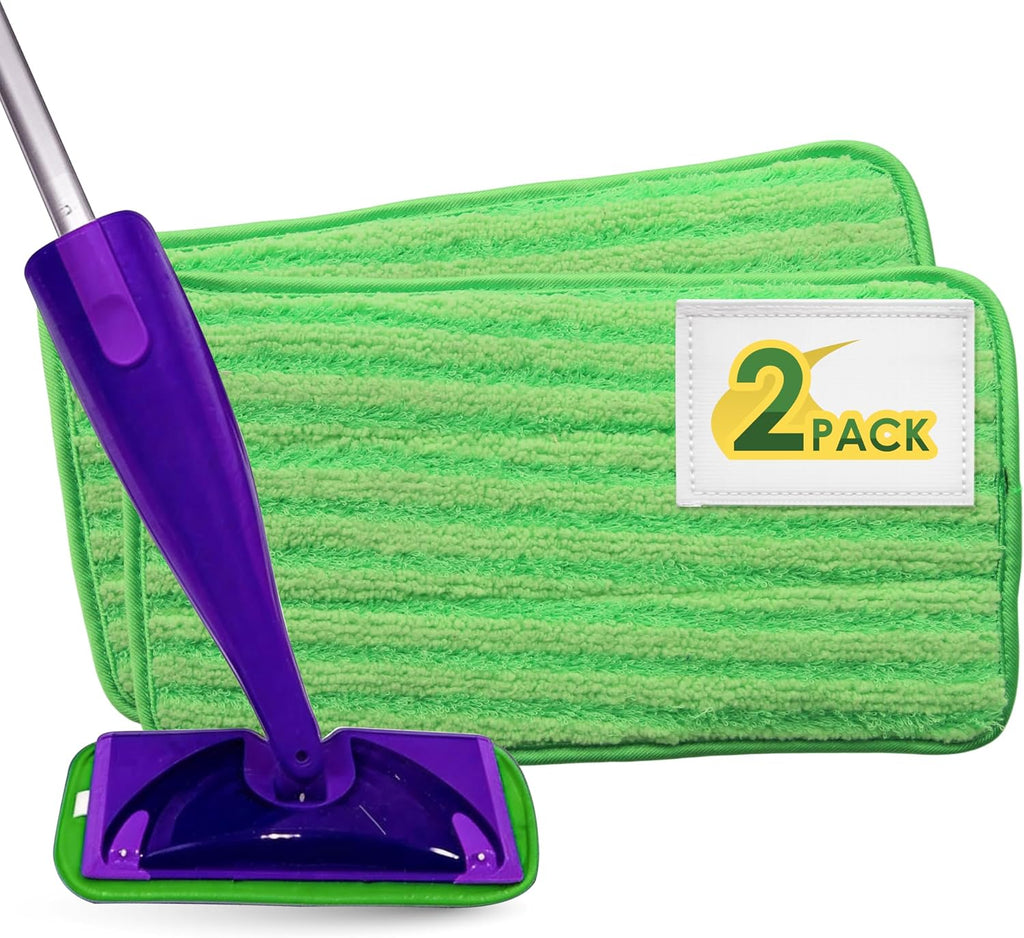 Reusable floor mop pads - pack of 2, machine washable, 12-inch microfiber mop refills - compatible with Swiffer Wet Jet - household cleaning tools