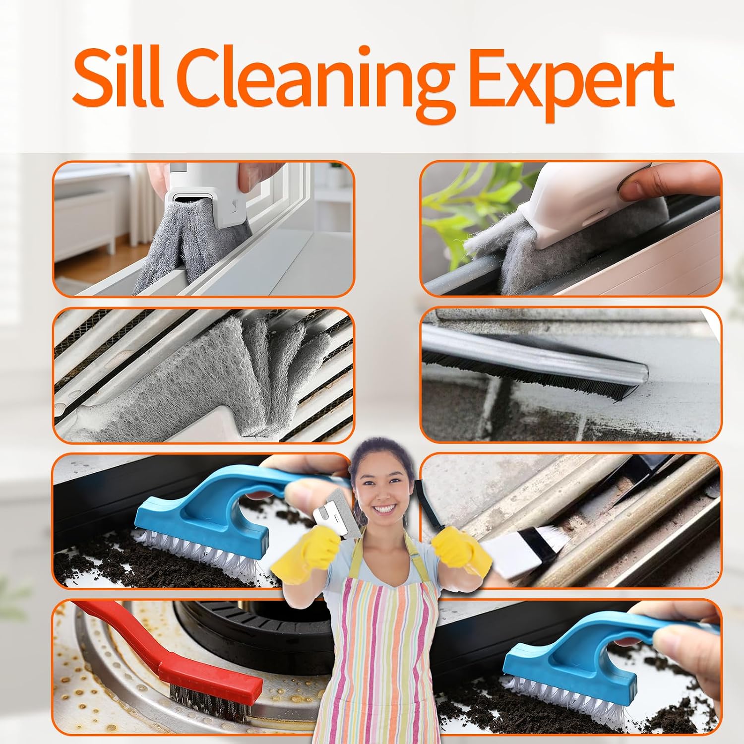 Window Sill Cleaner Tool - 14 Pcs Magic Door Window Track Cleaning Tool Kit | Sliding Door Track Cleaner Groove Crevice Cleaning Brush for Door/Sill/Corners/Sinks/Shutter/Tile/Blinds - view 4