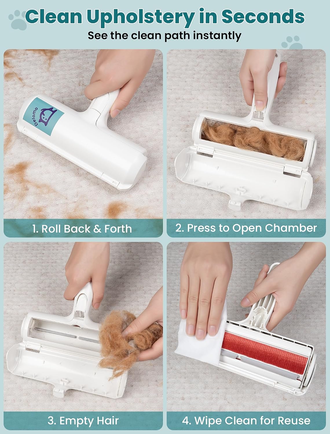 Pet hair remover roller, reusable lint roller for dog and cat hair, portable pet hair roller with large fur bin, fast cleaning for couches, bedding, rugs, car seats and furniture, no batteries - view 8