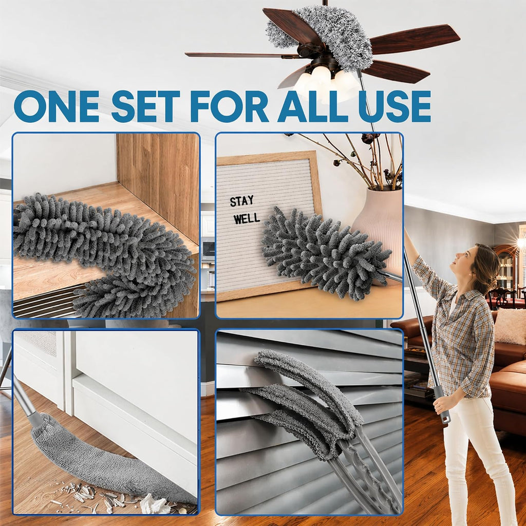 Microfiber feather duster, duster with extension pole 30-100 inches, ceiling fan cleaner duster retractable gap dust brush cleaner for cleaning cobweb, high ceiling, blinds - view 2