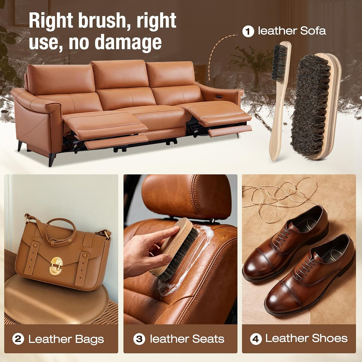 3Pcs Shoe Shine Kit, 2Pcs Horsehair Shoe Brush and a Suede Eraser | Horse Hair Brush for Leather, Suede Brush for Shoes, Shoe Care Set Cleans and Polishes Leather, Suede and Boots - view 6