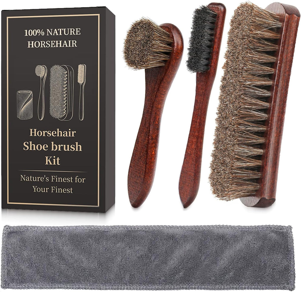 4PCS 100% Horse Hair Brush for Leather Shoe Brush Cleaning Boot Care Horse Hair Brush for Polishing Shining Buffing Dauber Applicator Suede Brush Professional Shoe Shine Brush for Cloth Car Seat Bag