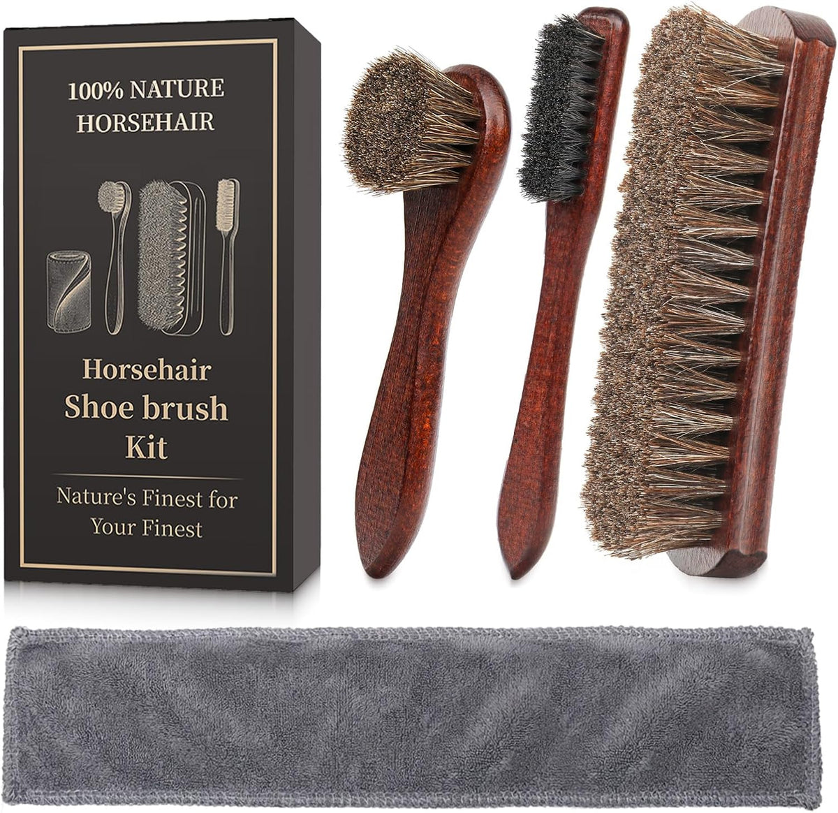 4PCS 100% Horse Hair Brush for Leather Shoe Brush Cleaning Boot Care Horse Hair Brush for Polishing Shining Buffing Dauber Applicator Suede Brush Professional Shoe Shine Brush for Cloth Car Seat Bag