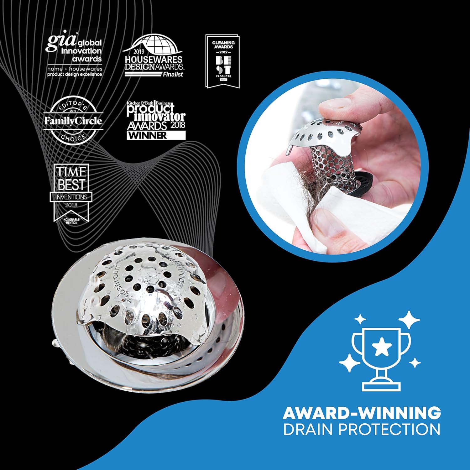 Ultra revolutionary bath tub drain protector hair catcher/strainer/snare stainless steel, single pack - view 3