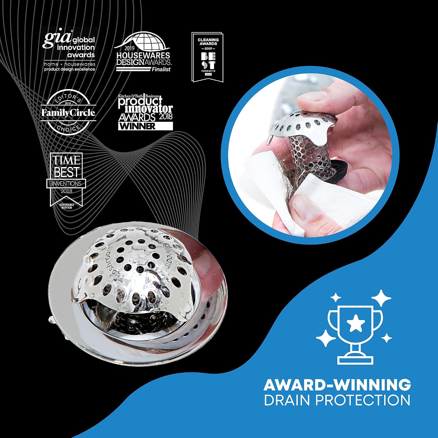 Ultra revolutionary bath tub drain protector hair catcher/strainer/snare, stainless steel, stainless combo - view 5