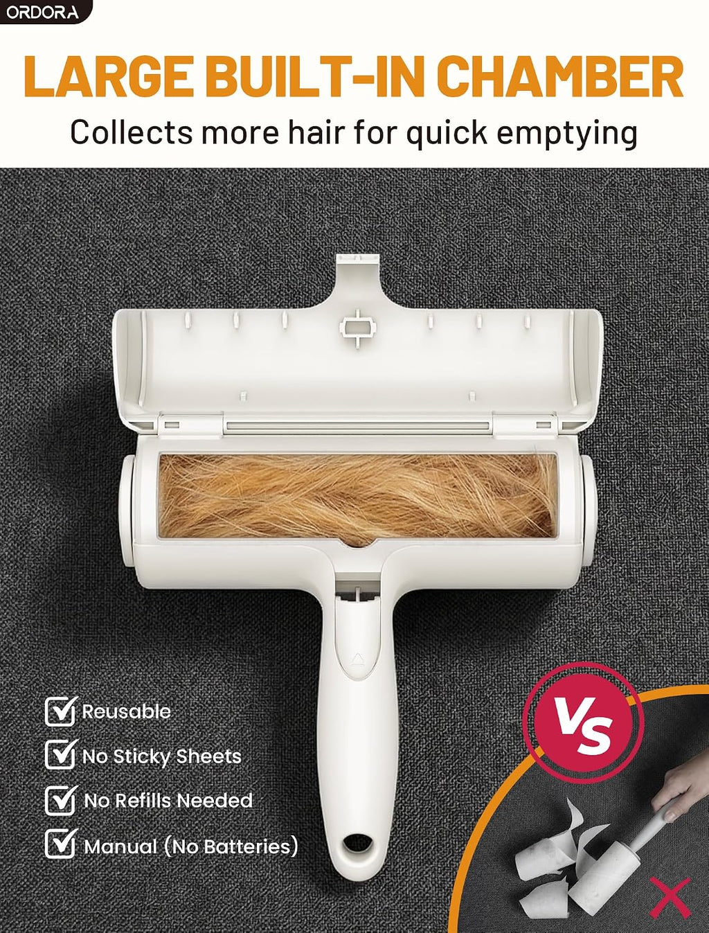 Pet hair remover roller, reusable lint roller for dog and cat hair, portable pet hair roller with large fur bin for couches, bedding, car, rugs & furniture, no refills or batteries, pet homes - view 6