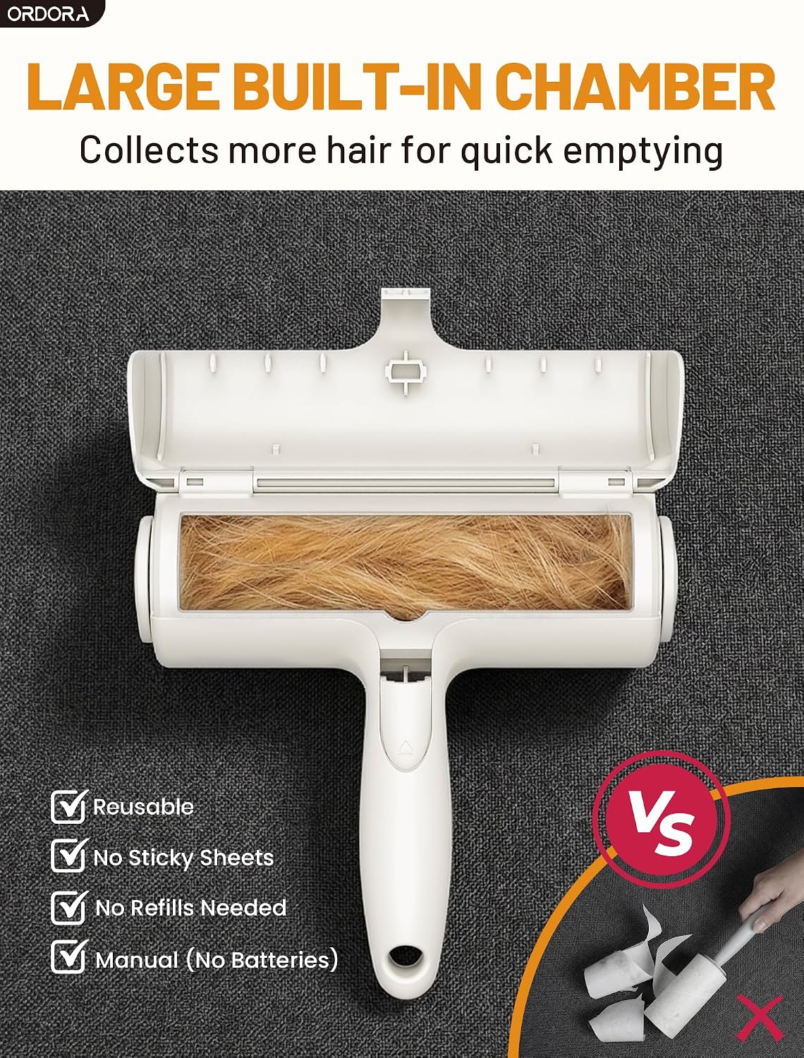 Pet hair remover roller, reusable lint roller for dog and cat hair, portable pet hair roller with large fur bin for couches, bedding, car, rugs & furniture, no refills or batteries, pet homes - view 6