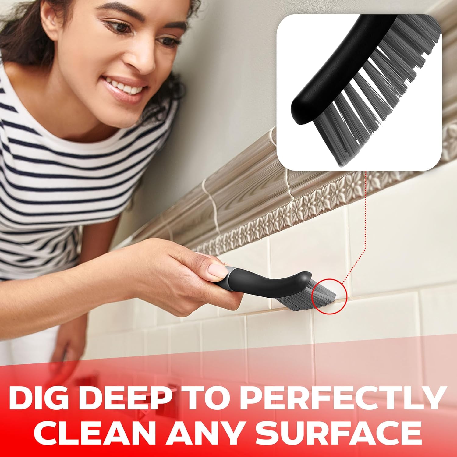 Scrub brush set of 3 pcs - cleaning shower scrubber with ergonomic handle and durable bristles - grout cleaner brush - scrub brushes for cleaning bathroom/shower/tile/kitchen/floor/bathtub/carpet - view 5