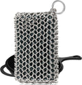 316L cast iron scrubber cleaner, large chainmail cast iron cleaner | honeycomb silicone insert, flexible, stainless steel chain mail metal sponge scrub skillets, oven, flat top, grill pan pot brush