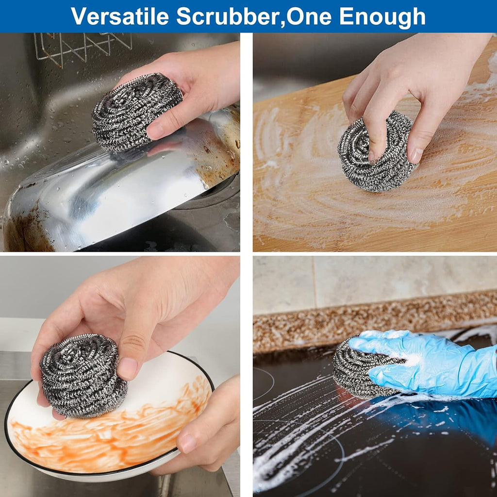 10 pack stainless steel scrubber, steel wool scrubber for scouring stubborn messes from pots and pans, stoves, broiler racks, grills and more - view 6