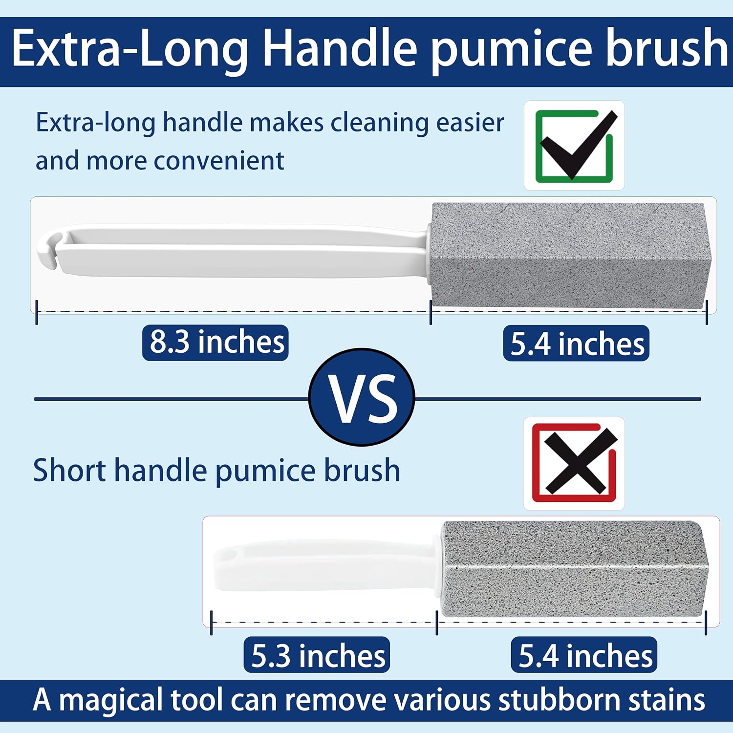 2 Pack pumice stone for toilet cleaning, extra long handle for removing bowl ring, pool, bathroom, toilet brush - view 2