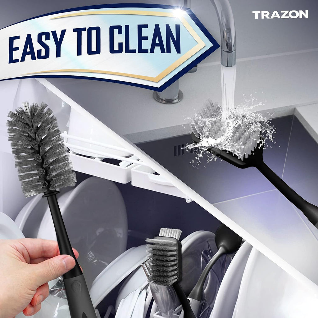Dish brush set of 4 - kitchen scrub brushes with non-slip long handle for cleaning, scrubber, dishwashing, dishes, bottles, straws, cups, pots & sink, black - view 8