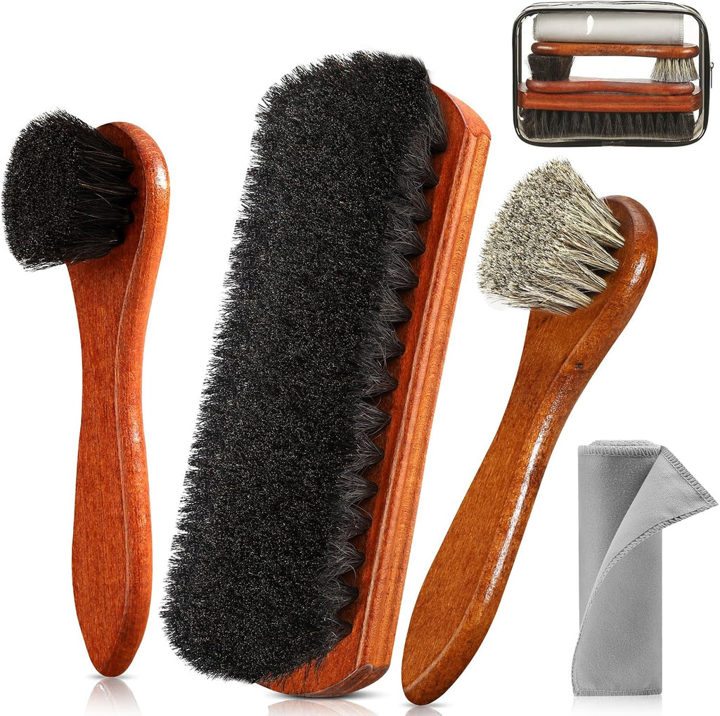 3Pcs Shoe Shine Kit, 2Pcs Horsehair Shoe Brush and a Suede Eraser | Horse Hair Brush for Leather, Suede Brush for Shoes, Shoe Care Set Cleans and Polishes Leather, Suede and Boots - view 7