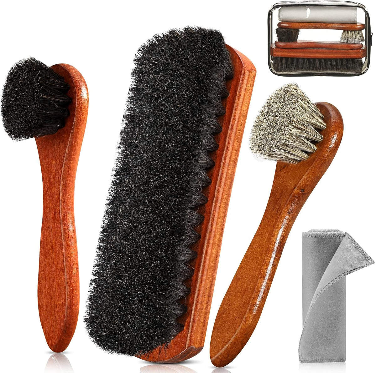 3Pcs Shoe Shine Kit, 2Pcs Horsehair Shoe Brush and a Suede Eraser | Horse Hair Brush for Leather, Suede Brush for Shoes, Shoe Care Set Cleans and Polishes Leather, Suede and Boots - view 7